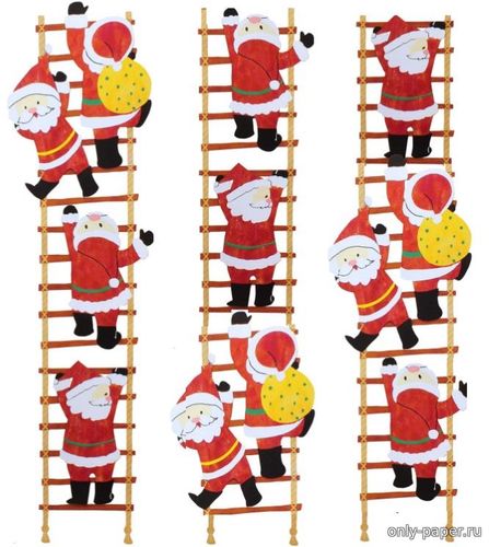 Модель гирлянды Санта Клаус на лестнице из бумаги/картона