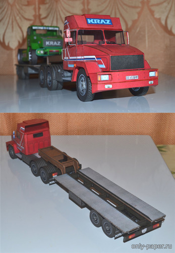 Сборная бумажная модель / scale paper model, papercraft КрАЗ-6444 и полуприцеп 