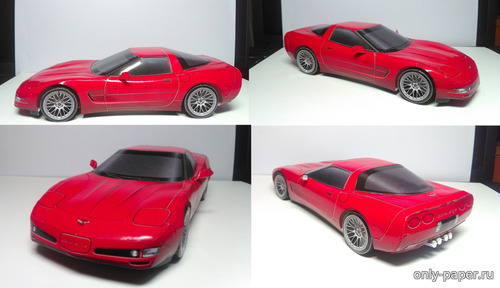 Сборная бумажная модель / scale paper model, papercraft Chevrolet Сorvette С5 1997 - 3 цвета корпуса с салоном (Hitoshi Shinozaki - Алексей Киржаев) 