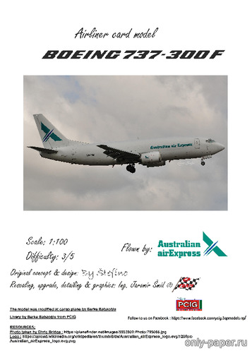Сборная бумажная модель / scale paper model, papercraft Boeing 737-300F Australian Air Express [Stefino - Jaromir Smid - byearrkeen] 