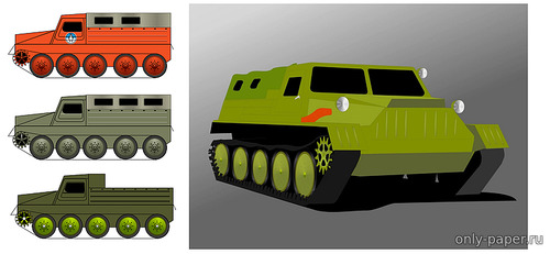 Сборная бумажная модель / scale paper model, papercraft ГТ-С / ГАЗ-47 - 2 масштаба, 3 окраса (FDS) 
