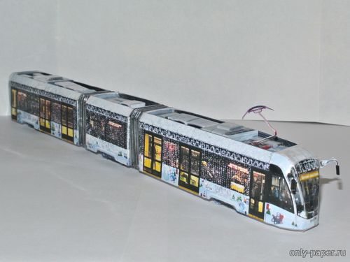 Сборная бумажная модель / scale paper model, papercraft Трамвай 71-931М «Витязь-М» №31228 в новогоднем оформлении (Mungojerrie) 