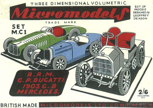 Сборная бумажная модель / scale paper model, papercraft Mercedes 1903, Bugatti Type35B, B.R.M. (Micromodels) 