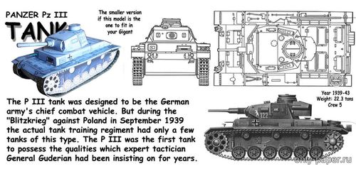 Сборная бумажная модель / scale paper model, papercraft Panzer Pz III (Fiddlers Green) 
