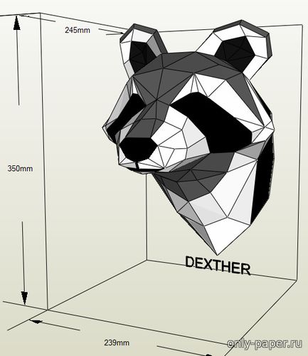 Модель головы енота из бумаги/картона