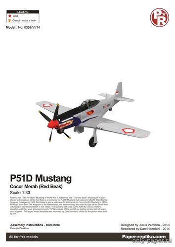 Сборная бумажная модель / scale paper model, papercraft P-51D Mustang Cocor Merah (Paper-replika) 
