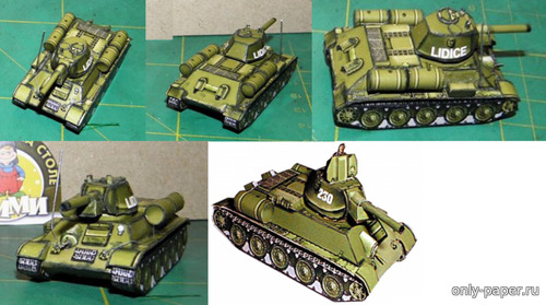 Сборная бумажная модель / scale paper model, papercraft T-34-76 [Танкодром на столе - Бумми] 