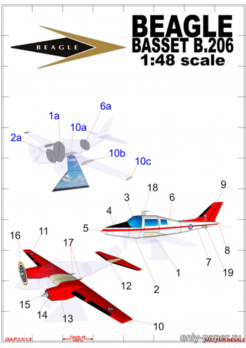 Сборная бумажная модель / scale paper model, papercraft Beagle B-206 Basset (Gary Pilsworth) 
