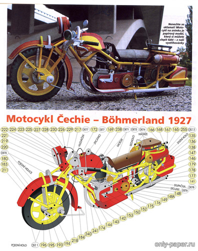 Модель мотоцикла Cechie-Bohmerland 1927 из бумаги/картона