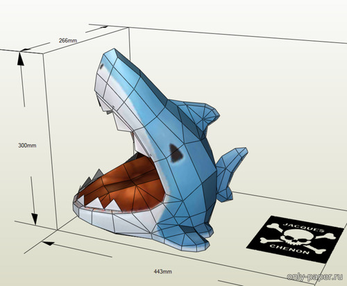 Сборная бумажная модель / scale paper model, papercraft Голова акулы (Jacques Chenon) 