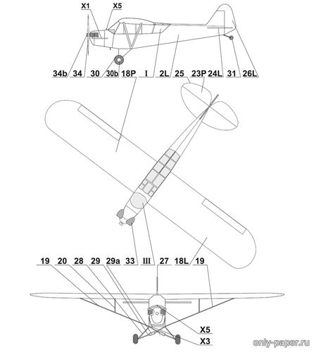 Сборная бумажная модель / scale paper model, papercraft Piper L-4A Grasshopper (R.S.A. Модель) 
