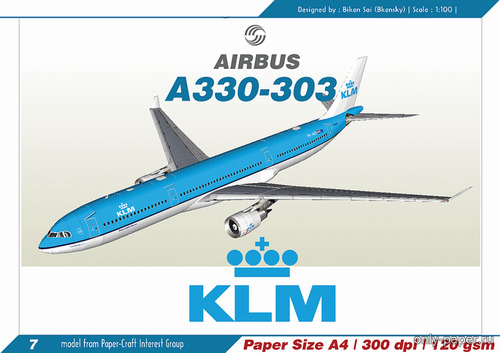 Сборная бумажная модель / scale paper model, papercraft Airbus A330-303 KLM (PaperCraft Interest Group) 