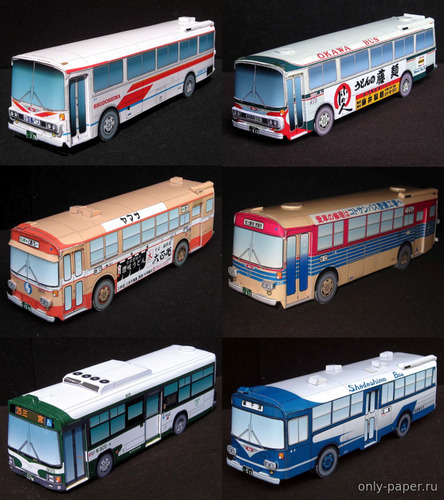 Сборная бумажная модель / scale paper model, papercraft Автобусы Hino (8 вариантов) 