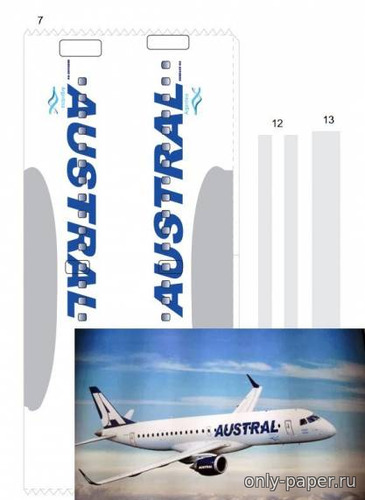 Сборная бумажная модель / scale paper model, papercraft Embraer ERJ-190 AUSTRAL (PaperInside) 