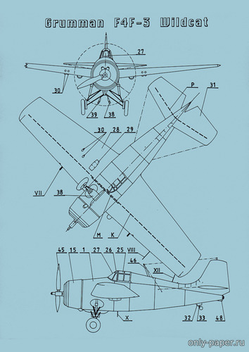 Сборная бумажная модель / scale paper model, papercraft Grumman F4F-3 Wildcat [PMI 107] 