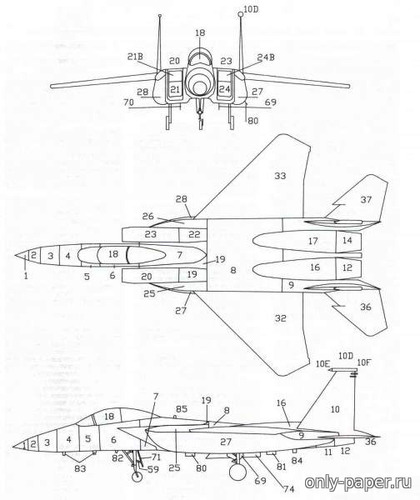 Модель самолета F-15I Ra'am из бумаги/картона