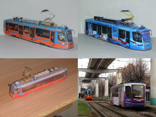 Сборная бумажная модель / scale paper model, papercraft Трамвай 71-623 (КТМ-23) - 5 вариантов (Mungojerrie + 3 перекраса) 
