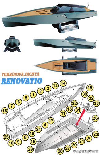 Сборная бумажная модель / scale paper model, papercraft Turbinova Jachta Renovatio (ABC 18-2019) 