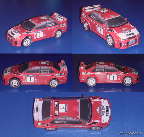 Сборная бумажная модель / scale paper model, papercraft Mitsubishi Lancer Evo V - Rally Australia 1999 #1 Tommi Mäkinen & #2 Freddy Loix (Перекрас Vimos 01) 