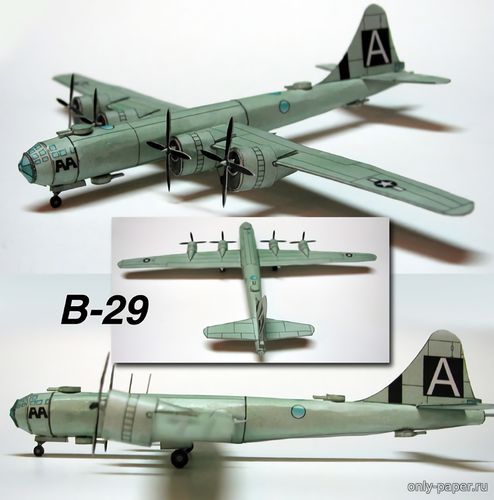 Модель самолета Boeing B-29 Superfortress из бумаги/картона