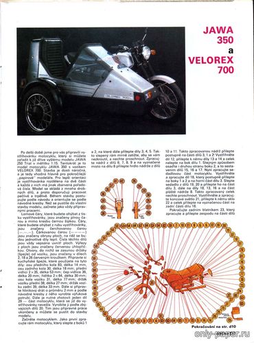 Модель мотоцикла Jawa 350 и коляски Velorex 700 из бумаги/картона