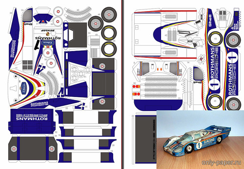 Сборная бумажная модель / scale paper model, papercraft Porsche 956-Turbo [Векторный перекрас модели от ABC 13/1983] 