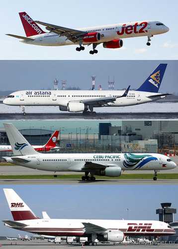 Сборная бумажная модель / scale paper model, papercraft Boeing B757-200 Jet2, Air Astana, Cebu Pacific, Boeing 757-200F DHL Old Livery (Hermercraft) 