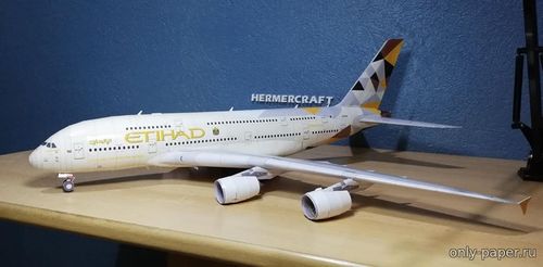 Сборная бумажная модель / scale paper model, papercraft Airbus A380-800 Etihad Airways (Hermercraft) 