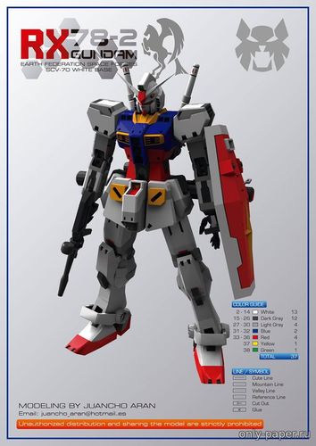Сборная бумажная модель / scale paper model, papercraft RX-78-2 Gundam (Juancho Aran) 