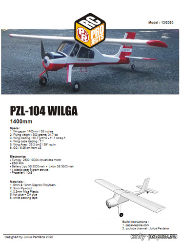 Сборная бумажная модель / scale paper model, papercraft PZL-104 Wilga (Paper-replika) 