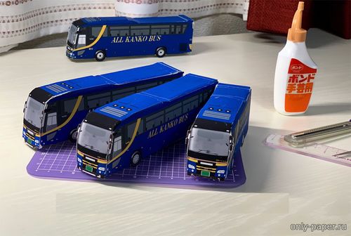 Сборная бумажная модель / scale paper model, papercraft Туристические автобусы Hino - 3 варианта 