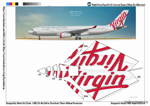 Сборная бумажная модель / scale paper model, papercraft Airbus A330-243 Virgin Atlantic VH-XFC 