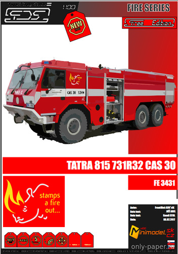 Сборная бумажная модель / scale paper model, papercraft Пожарная автоцистерна Tatra 815-7 731R32 CAS 30 (Перекрас FDS) 