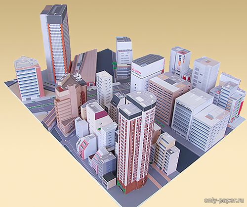 Сборная бумажная модель / scale paper model, papercraft Панорама квартала Акихабара, Тиёда, Токио, Япония 