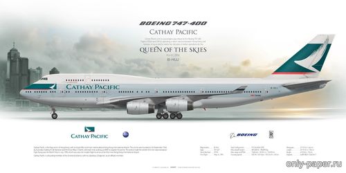 Сборная бумажная модель / scale paper model, papercraft Boeing 747-400 Cathay Pacific B-HUJ 