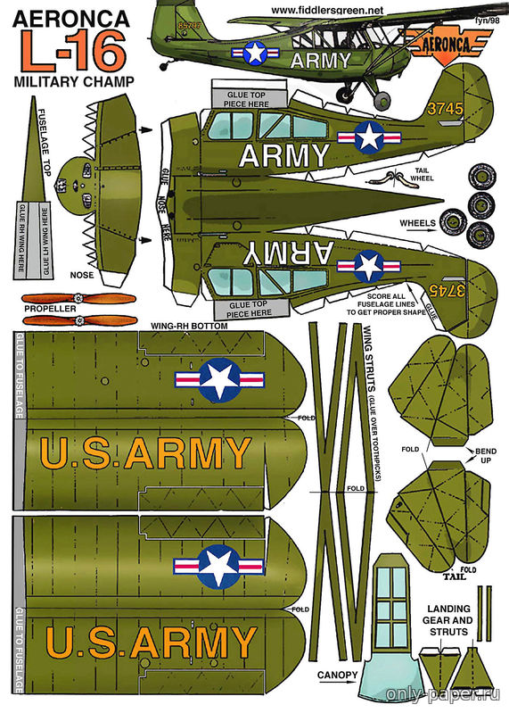 Aeronca L16 (Fiddlers Green), Разные самолеты, Авиация, модели, бумажные, и...