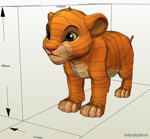 Модель львенка Киары из бумаги/картона