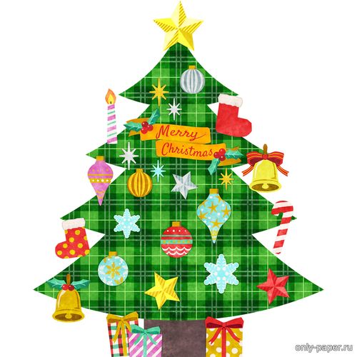 Сборная бумажная модель / scale paper model, papercraft Новогодняя елка / Christmas Tree (Украшение на стену / Wall Stickers) 