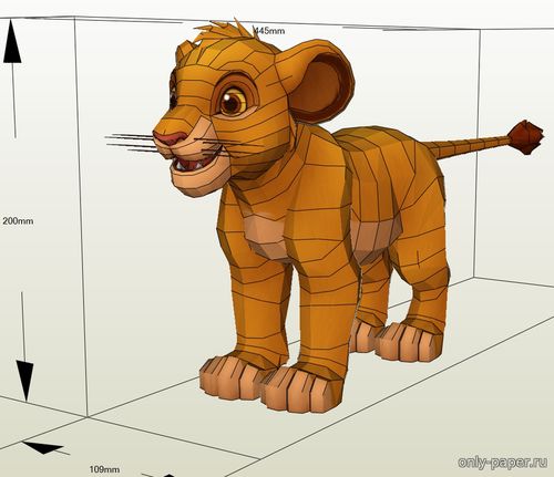 Модель львенка Симбы из бумаги/картона