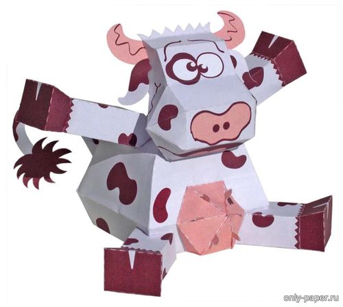 Модель счастливой коровы из бумаги/картона