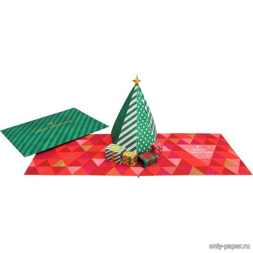 Объемная открытка с Новогодней елкой из бумаги/картона