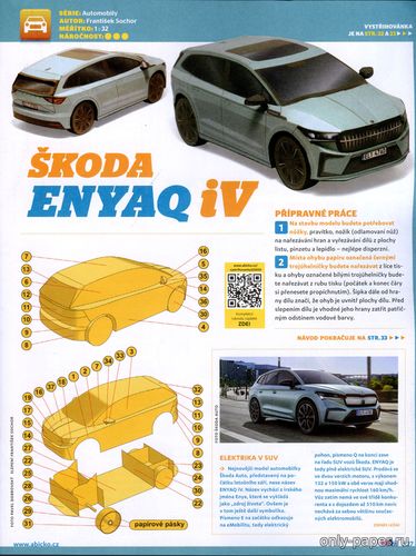 Модель автомашины Škoda Enyaq iV из бумаги/картона