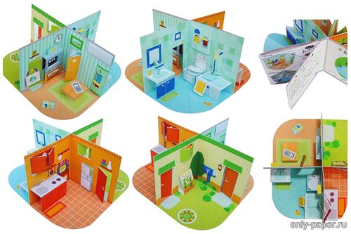 Сборная бумажная модель / scale paper model, papercraft Раскладной кукольный домик / Pop-up Dollhouse Book 