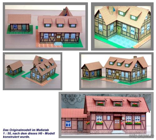 Модель Фахверкового дома с пристройкой из бумаги/картона