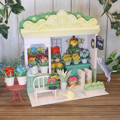 Модель игрушечного цветочного магазина из бумаги/картона