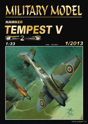 Модель самолета Hawker Tempest V из бумаги/картона