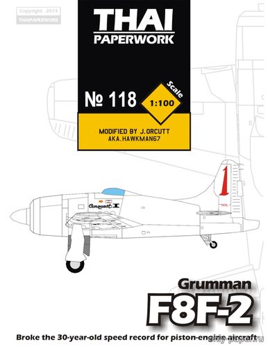 Сборная бумажная модель / scale paper model, papercraft Grumman F8F-2 Bearcat «Conqest I» (ThaiPaperwork 118) 