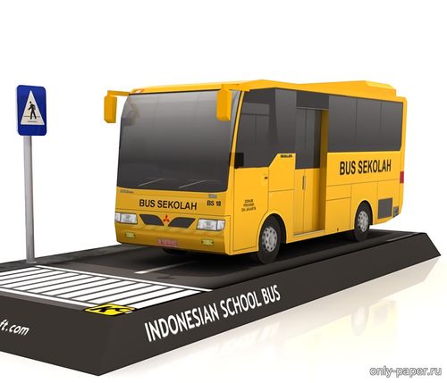 Модель желтого школьного автобуса из бумаги/картона