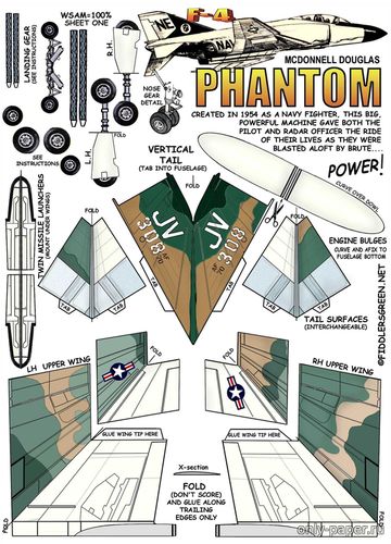 Сборная бумажная модель / scale paper model, papercraft McDonnell Douglas Phantom (Fiddlers Green) 