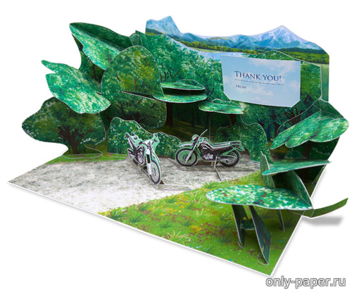 Сборная бумажная модель / scale paper model, papercraft Открытка «Горный поход» / Pop-Up Mountain trekking (Yamaha) 
